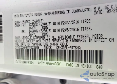 2021 Toyota Tacoma Sr V6 из США, поврежденный, VIN 3TYCZ5AN8MT052008